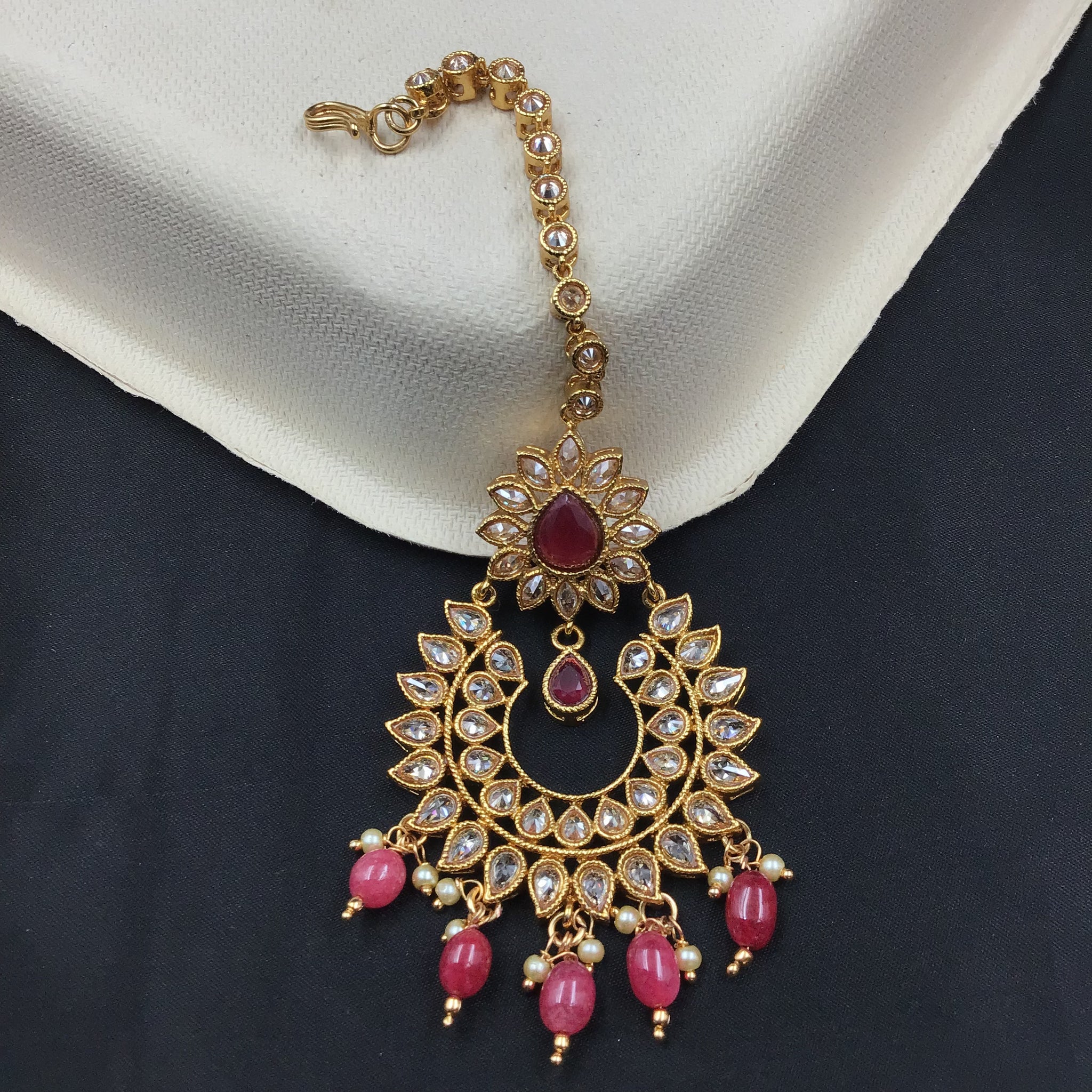 Gold Look Maang Tikka 9149-100 - Dazzles Jewellery