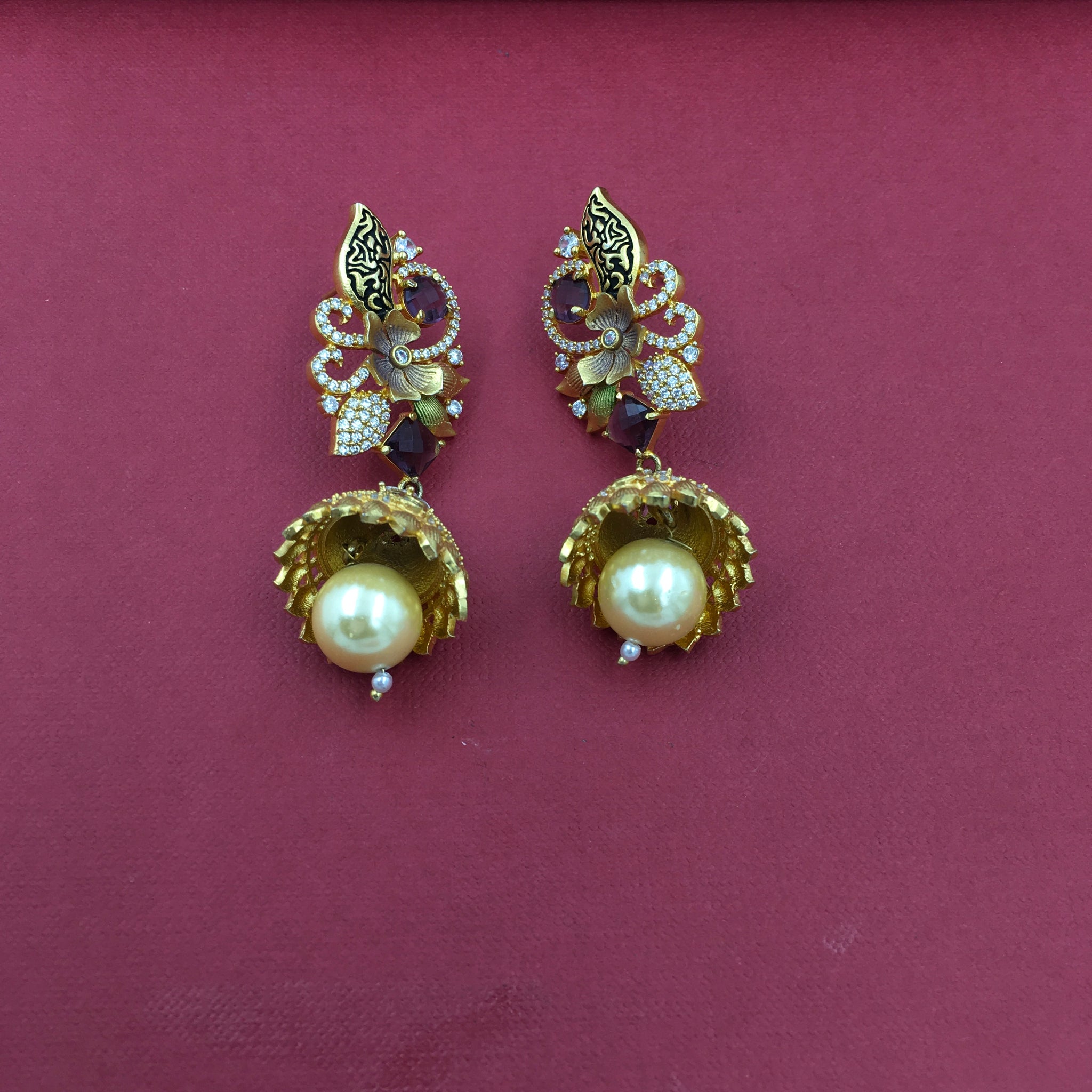 Jhumki Zircon/AD Earring 8866-100 - Dazzles Jewellery