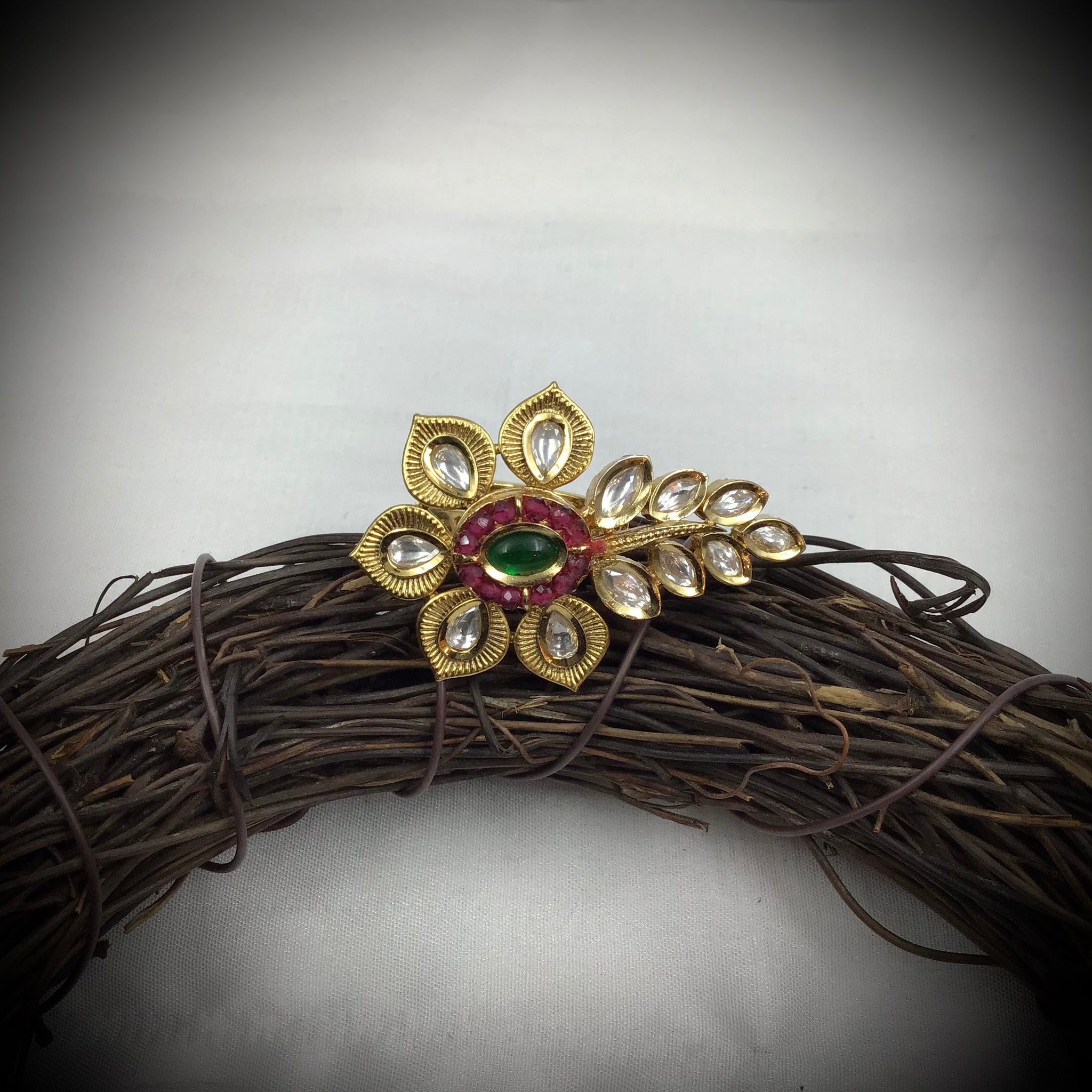 Stylish Kundan Ruby Green Ring 16236-3383 - Dazzles Jewellery