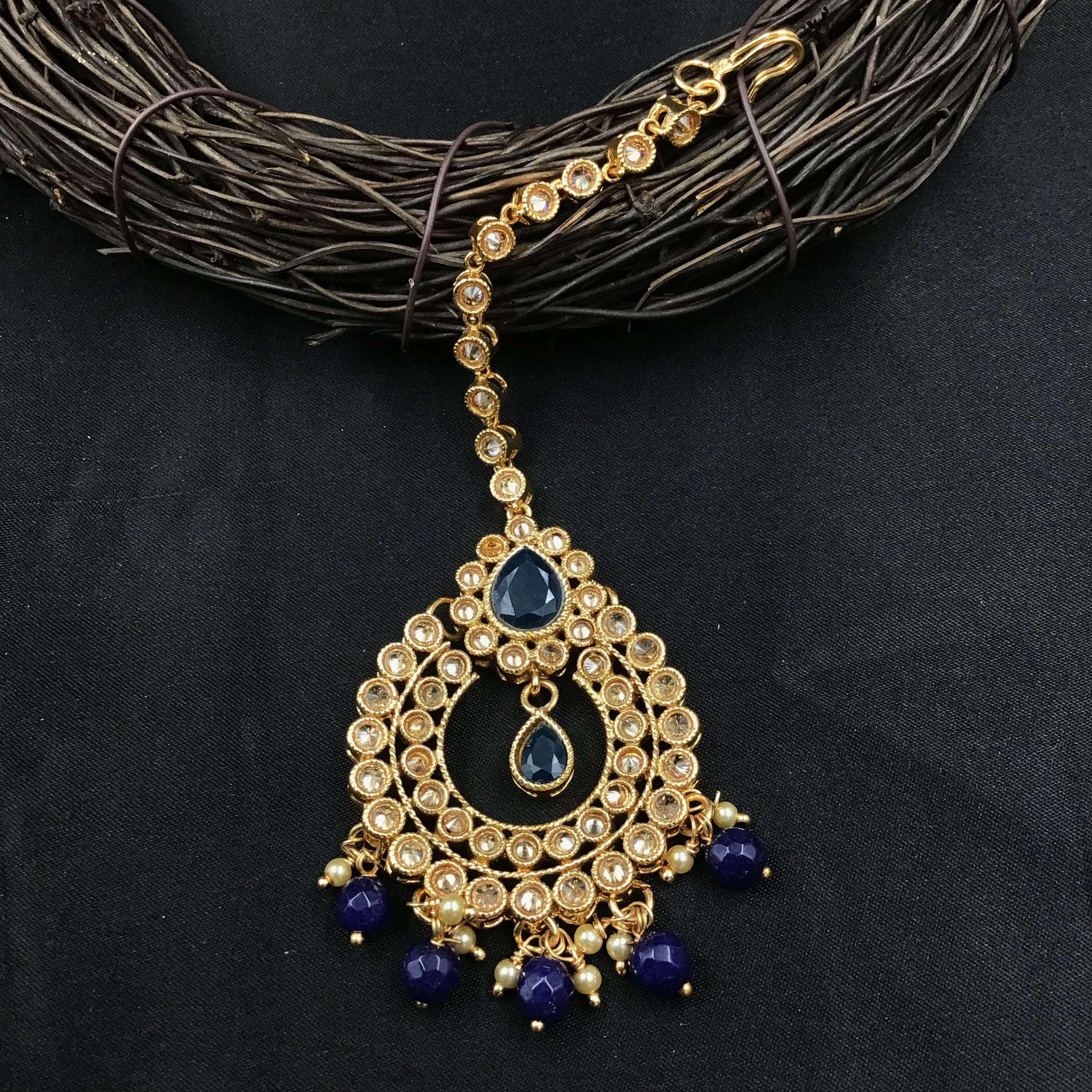 Gold Look Maang Tikka 9163-100 - Dazzles Jewellery