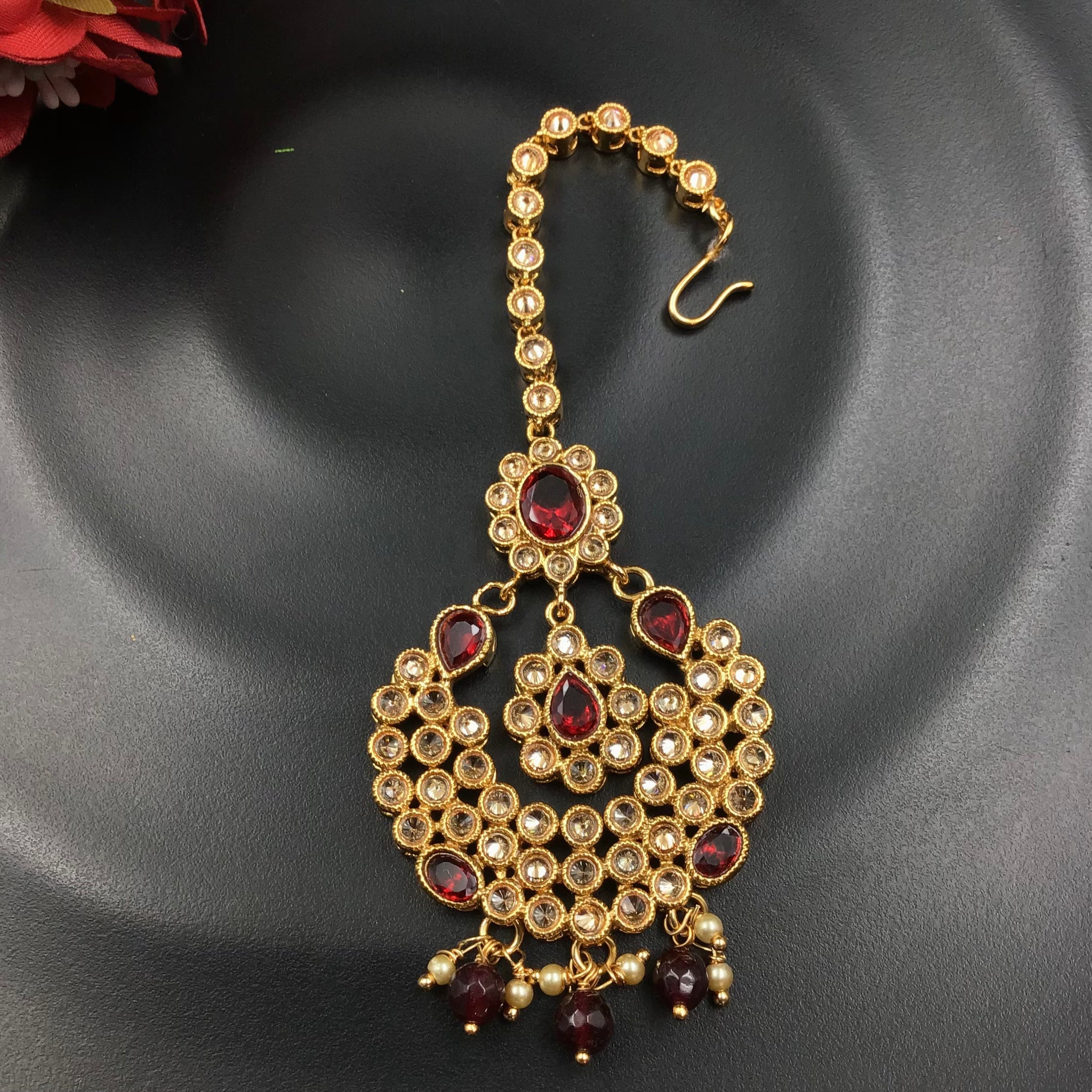 Gold Look Maang Tikka 9156-100 - Dazzles Jewellery