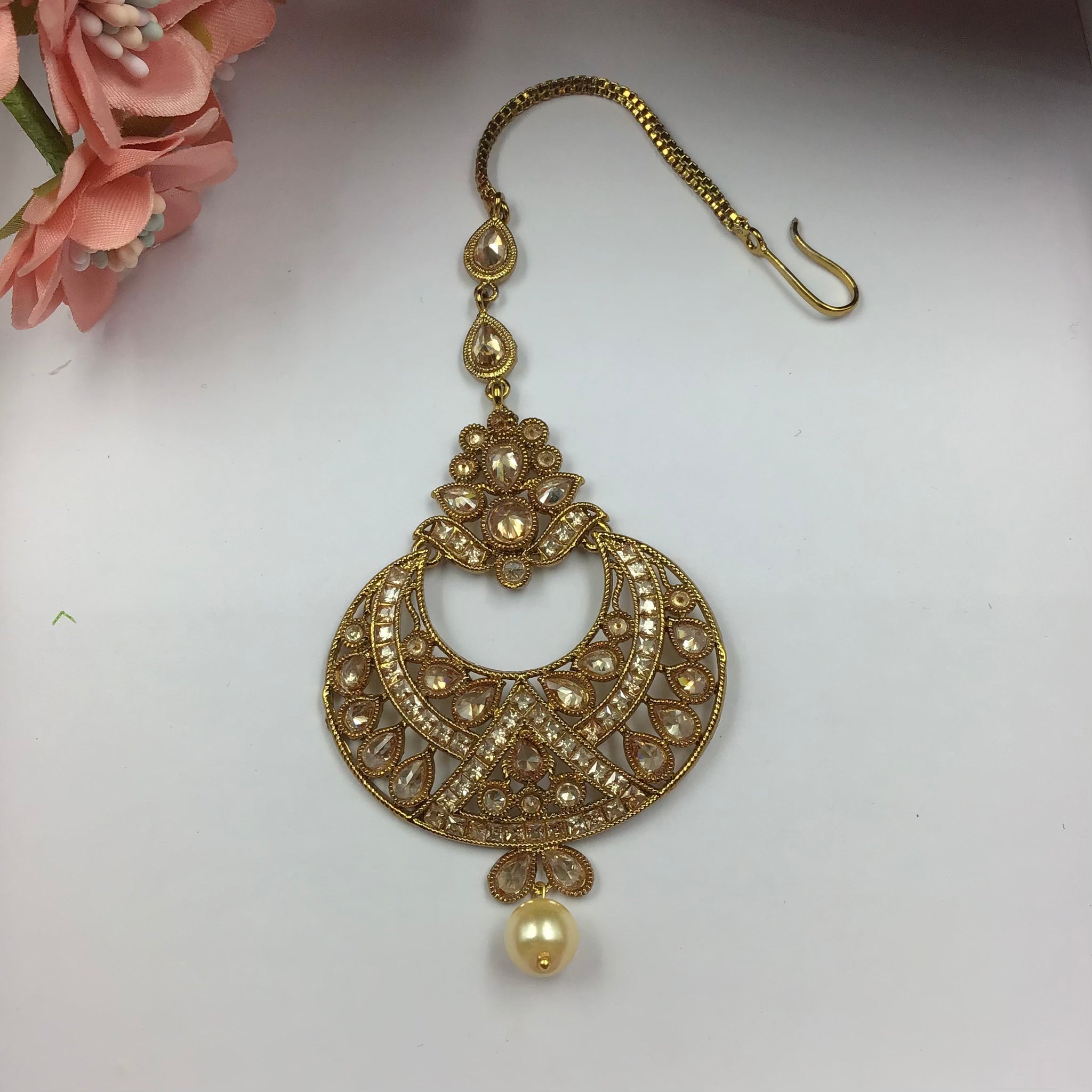 Gold Look Maang Tikka 9161-100 - Dazzles Jewellery