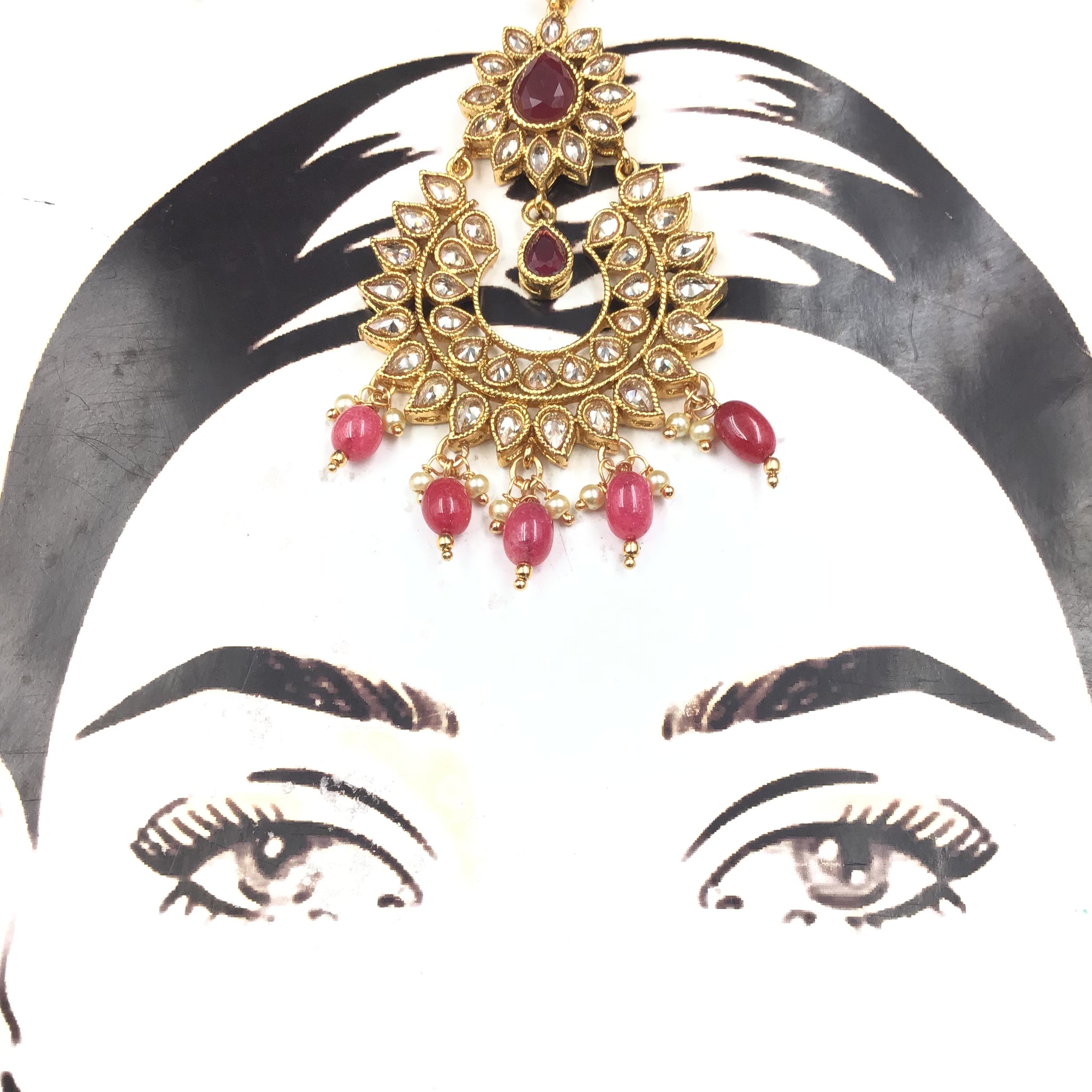 Gold Look Maang Tikka 9149-100 - Dazzles Jewellery