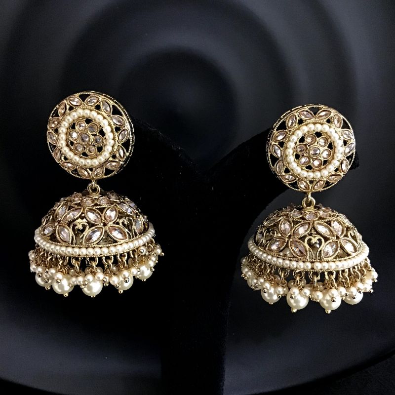 Elegant Antique Jhumki With Pearl Work - Dazzles Jewellery