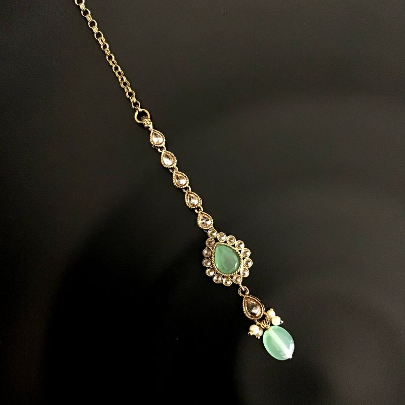 Antique Mint Green Maang Tikka 10090-5420 - Dazzles Jewellery