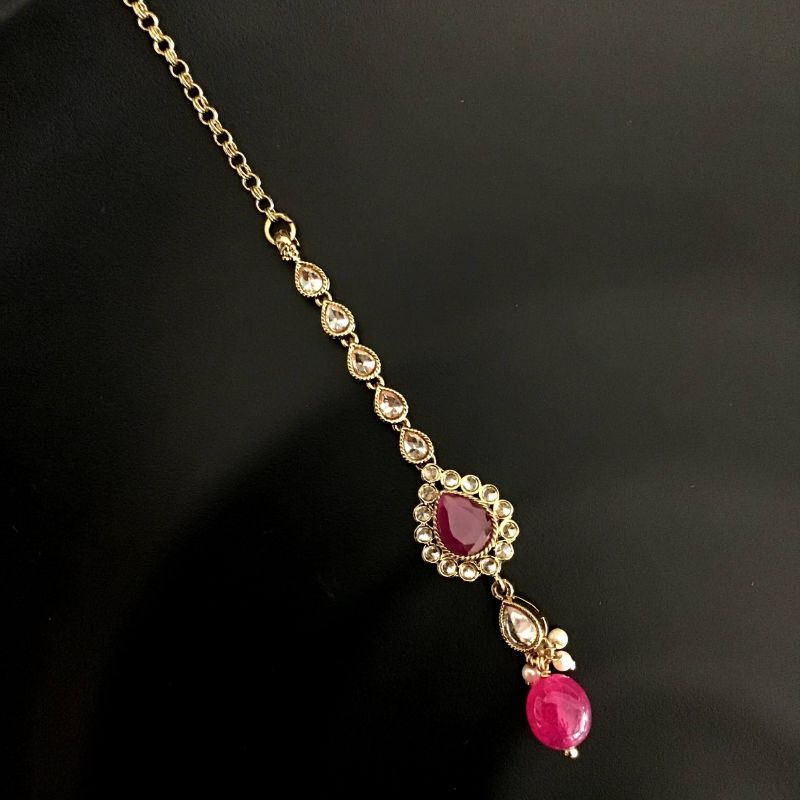 Antique Ruby Maang Tikka 10090-5421 - Dazzles Jewellery