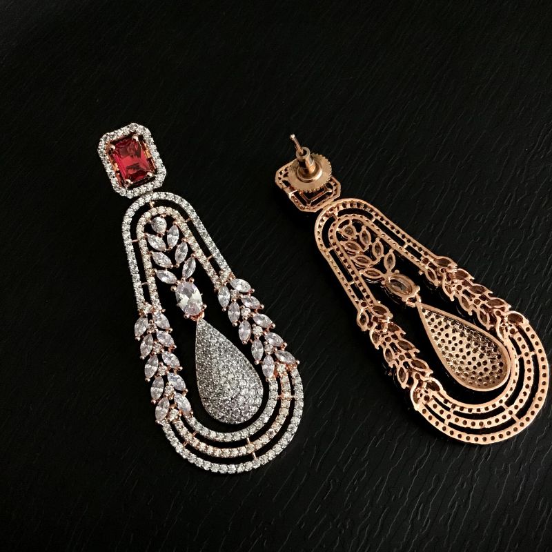 Elegant American Diamond Danglers With Ruby Stone