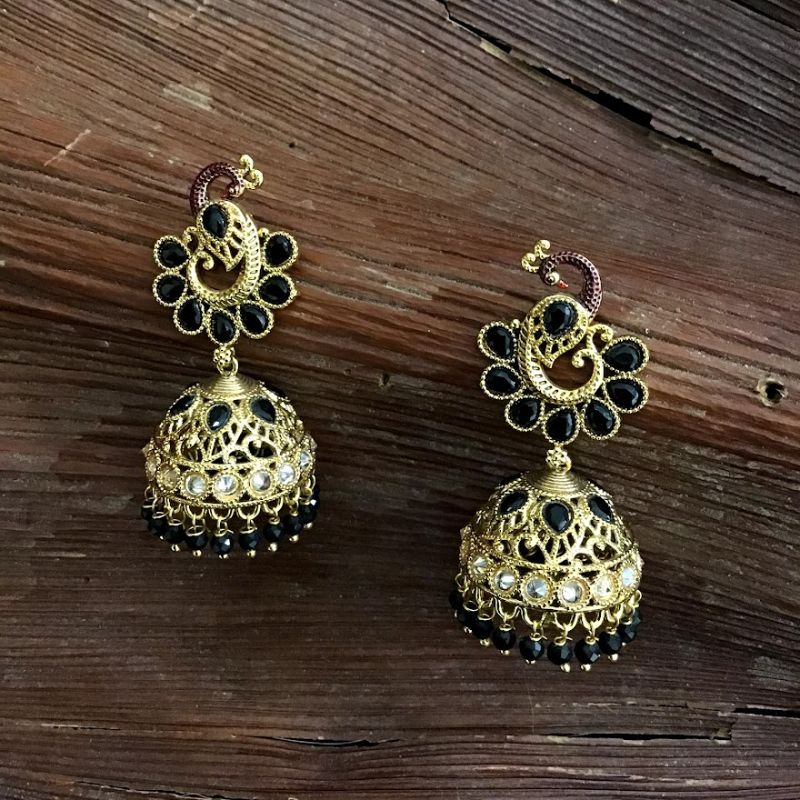 Beautiful Gold Look Jhumki With Black Stones