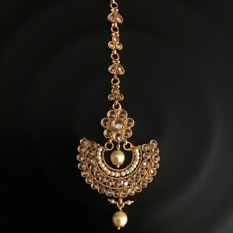 Polki Maang Tikka With Pearls 12929-9565 - Dazzles Jewellery