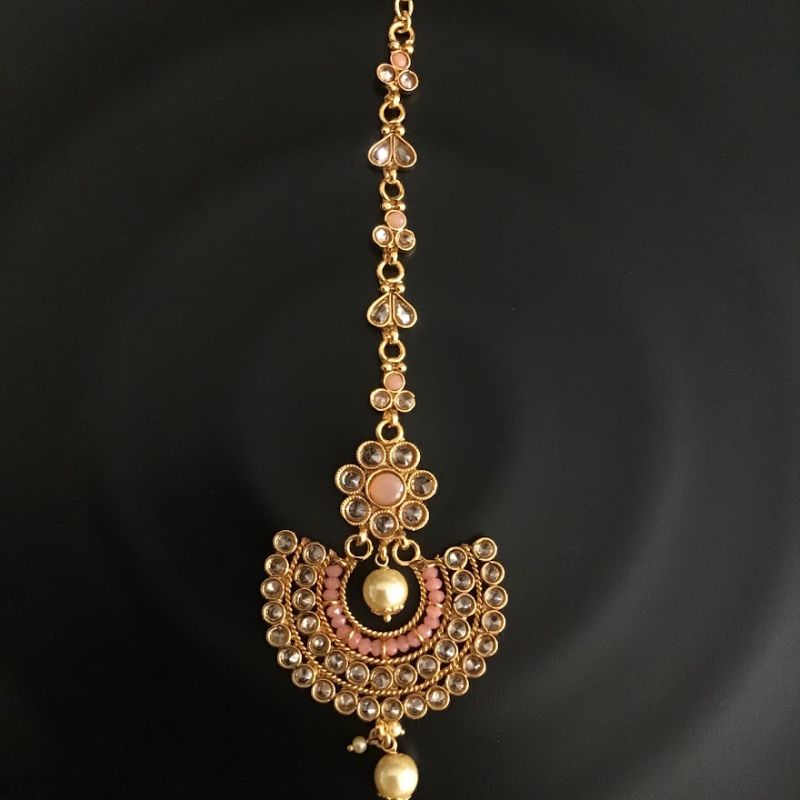 Polki Maang tikka in Pink Shade 12920-9547 - Dazzles Jewellery