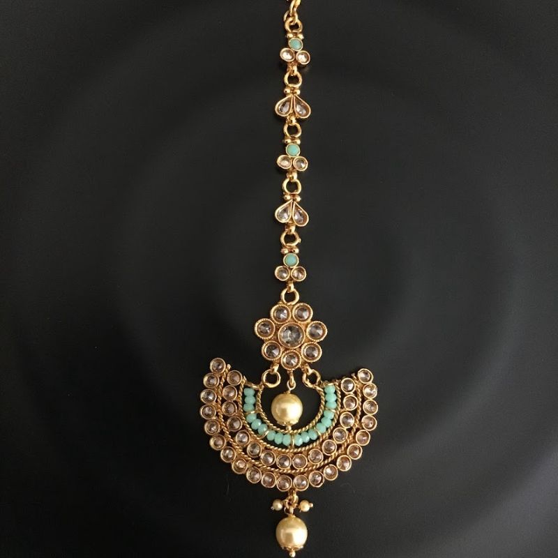 Polki Mint Green Maang Tikka 12920-9546 - Dazzles Jewellery