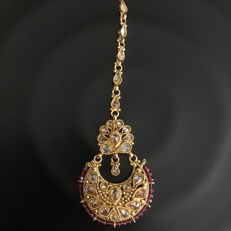 Polki Ruby Maang Tikka in Gold Polish 12926-9560 - Dazzles Jewellery