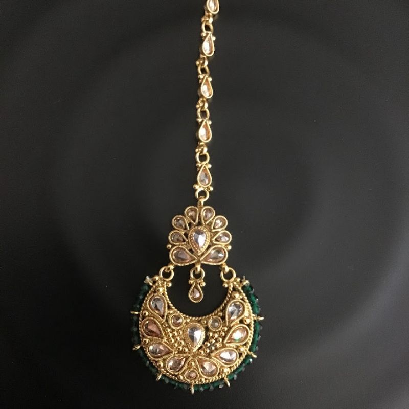 Polki Green Maang Tikka in Gold Polish 12926-9561 - Dazzles Jewellery