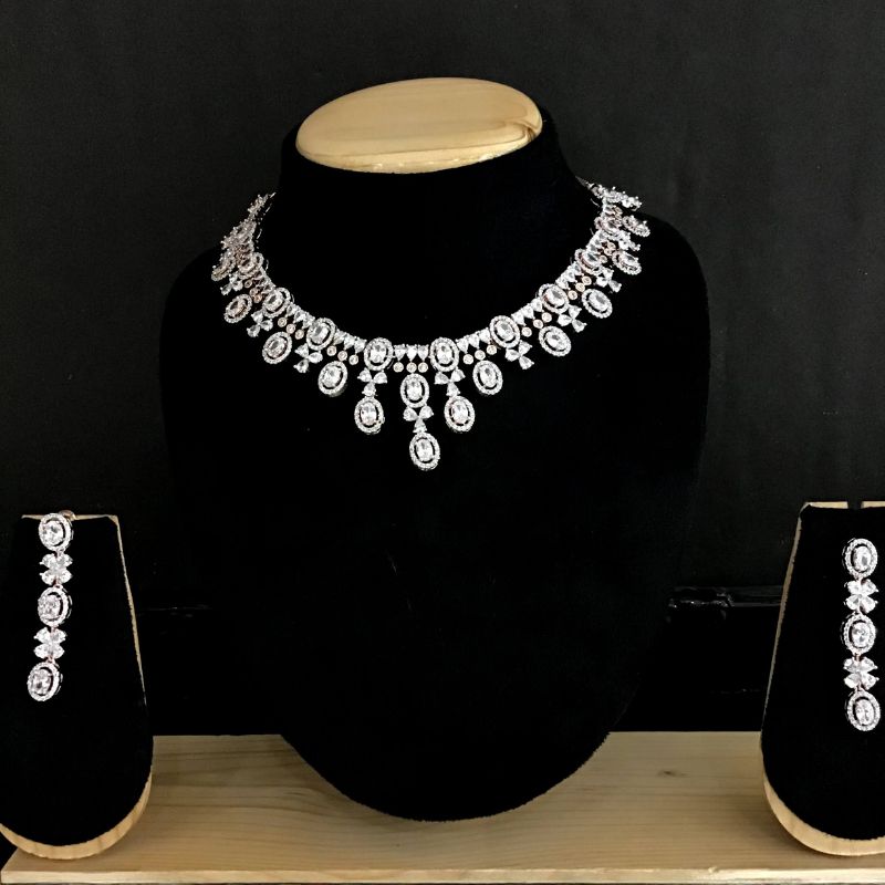 Rose Gold Zircon/AD Necklace Set 13024-9734 - Dazzles Jewellery