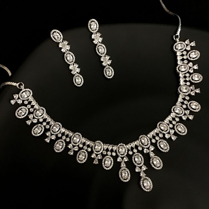 Silver Zircon/AD Necklace Set 13024-9733 - Dazzles Jewellery