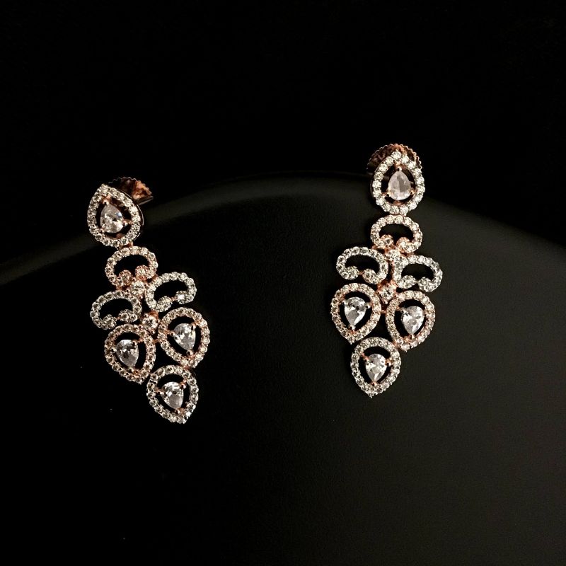 Rose Gold Zircon/AD Necklace Set 13159-9956 - Dazzles Jewellery