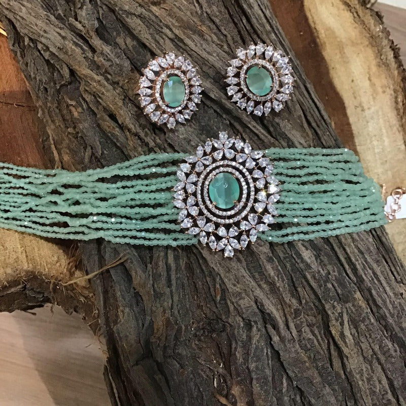 Mint Green Zircon/AD Choker Set - Dazzles Jewellery