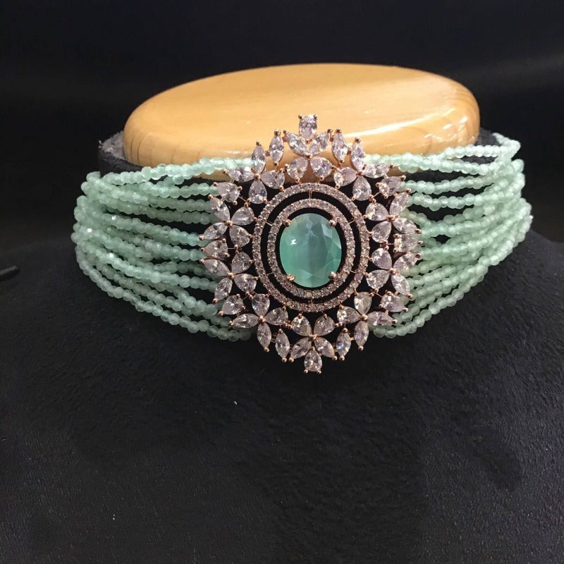 Mint Green Zircon/AD Choker Set - Dazzles Jewellery