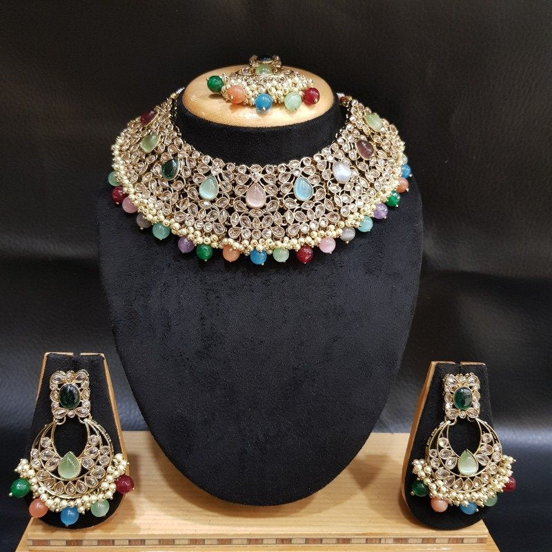 Antique Finish Multi Colour Choker Set - Dazzles Jewellery