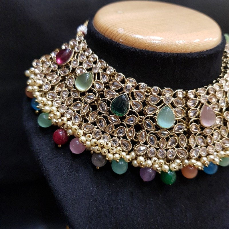 Antique Finish Multi Colour Choker Set - Dazzles Jewellery