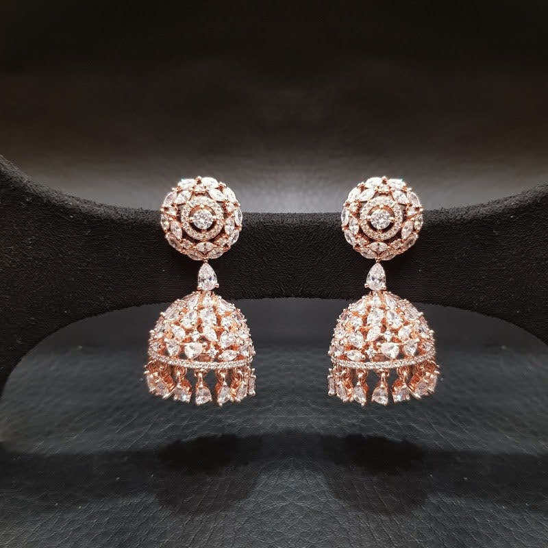 Rose Gold Zircon/AD Earring 18399-5581 - Dazzles Jewellery