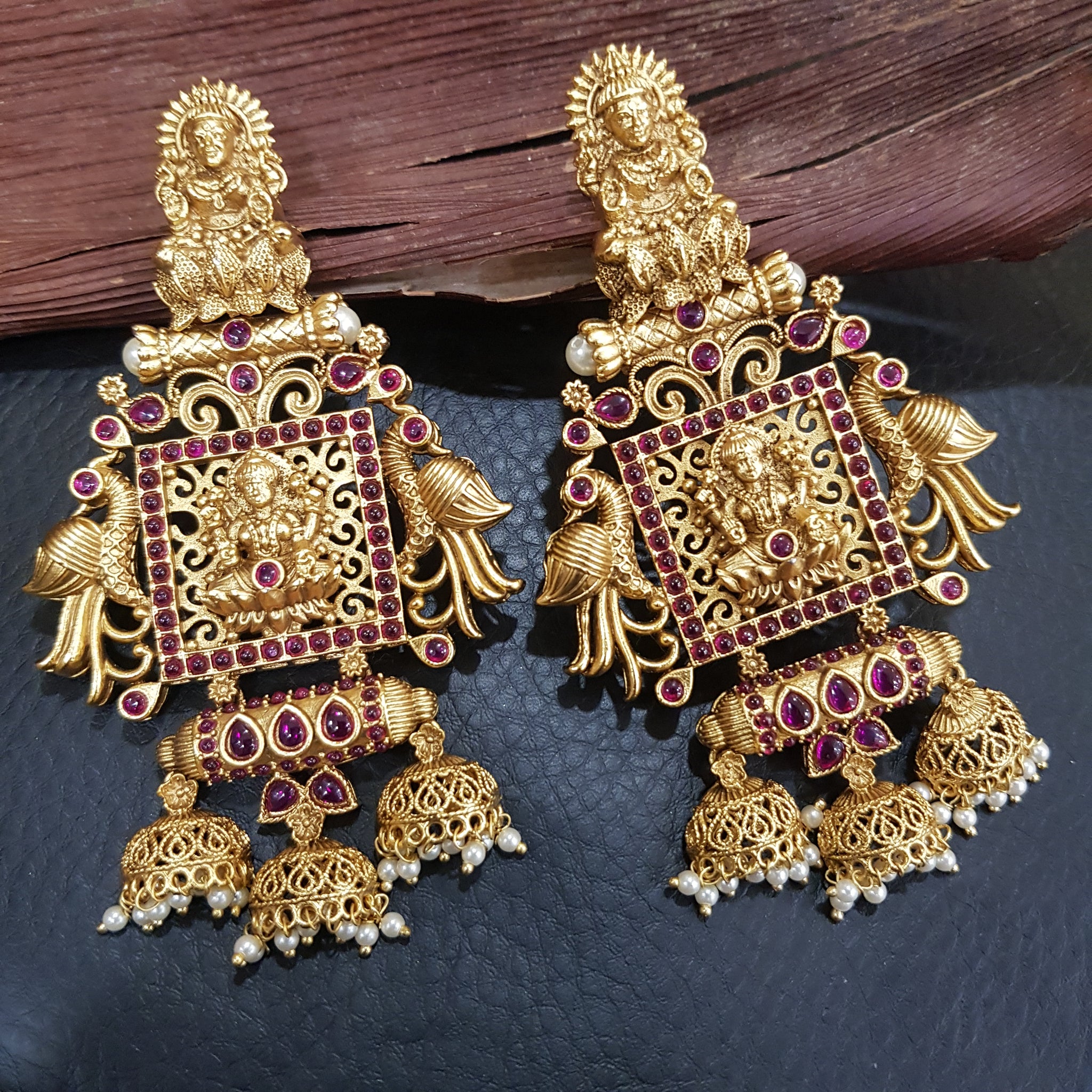 Designer Ruby Temple Earring - Dazzles Jewellery