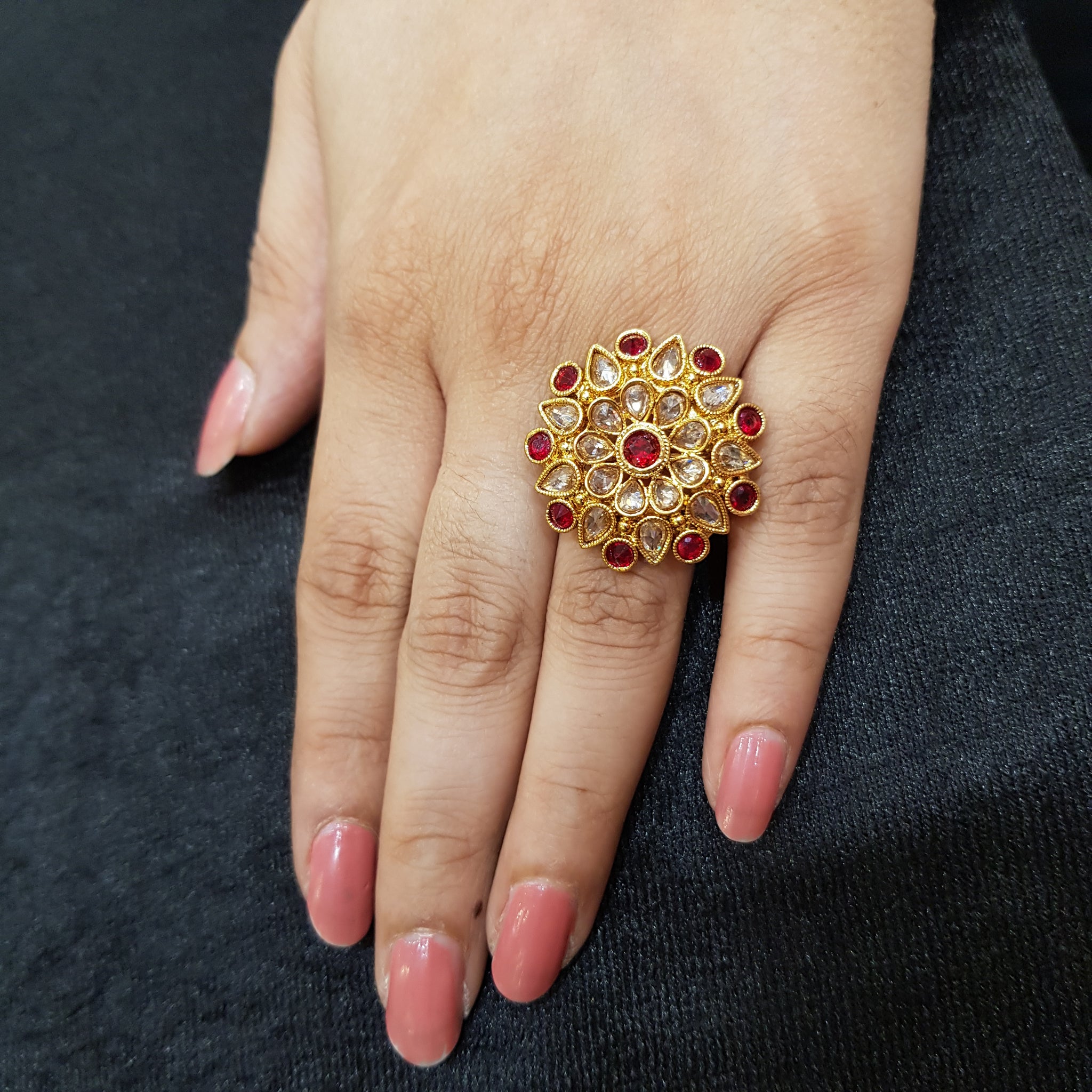 Cocktail Adjustable Polki Ring 1607-28 - Dazzles Jewellery