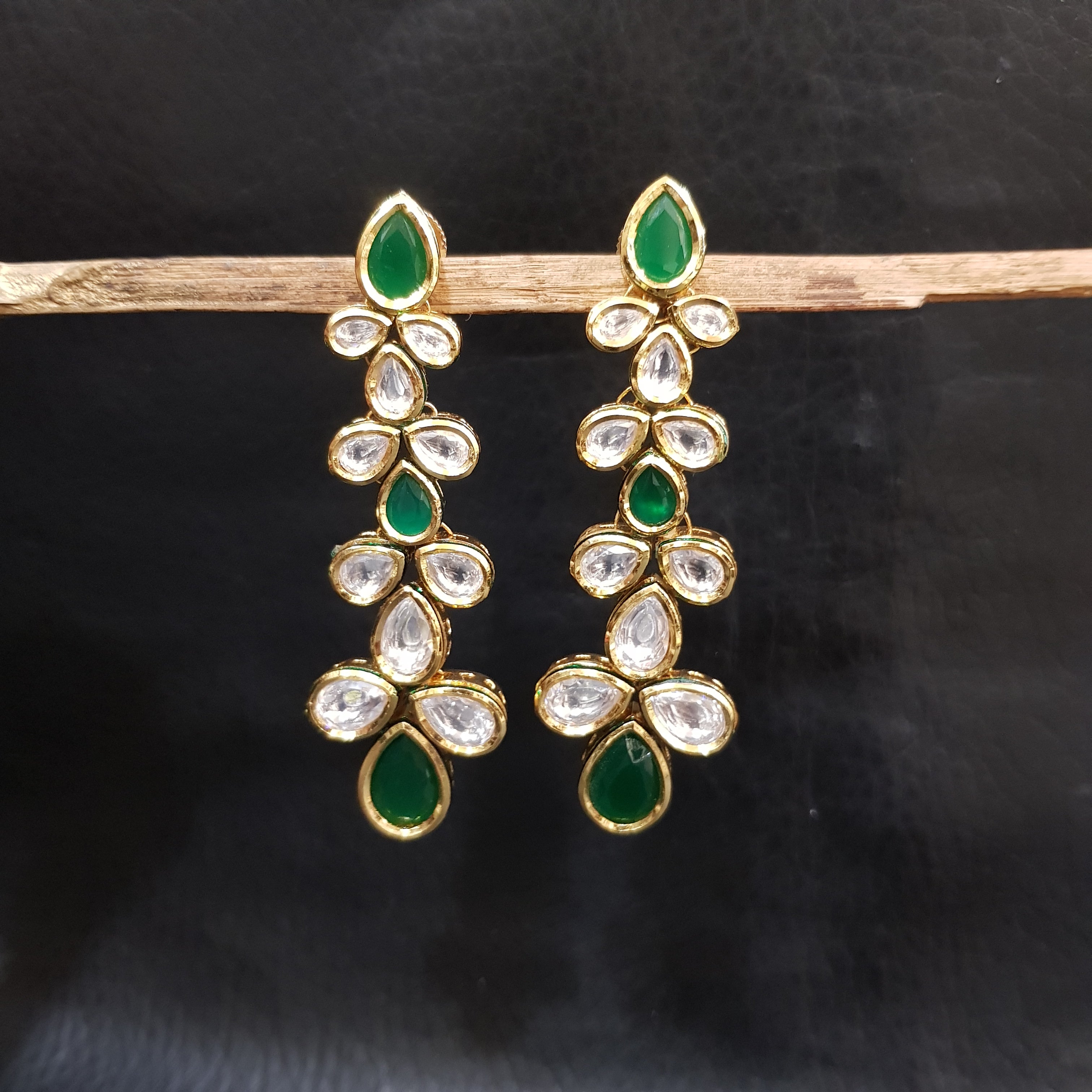 Handcrafted Pink Green Gold Tone Kundan Earrings – Femizen