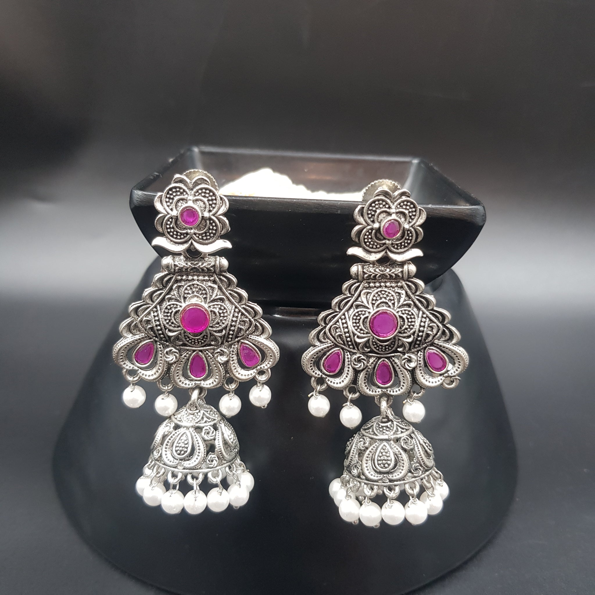 Ruby Oxidized Earring - Dazzles Jewellery