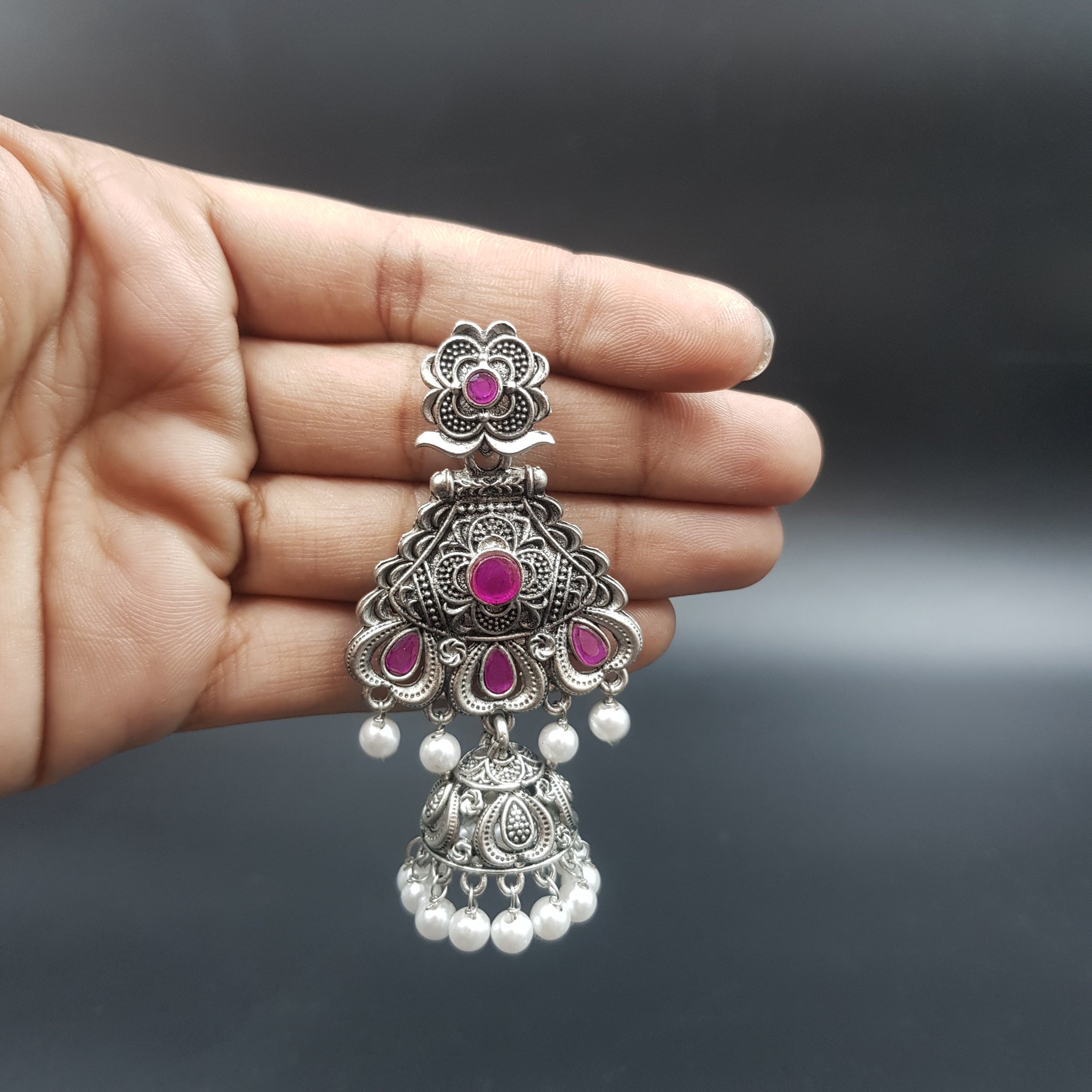 Ruby Oxidized Earring - Dazzles Jewellery