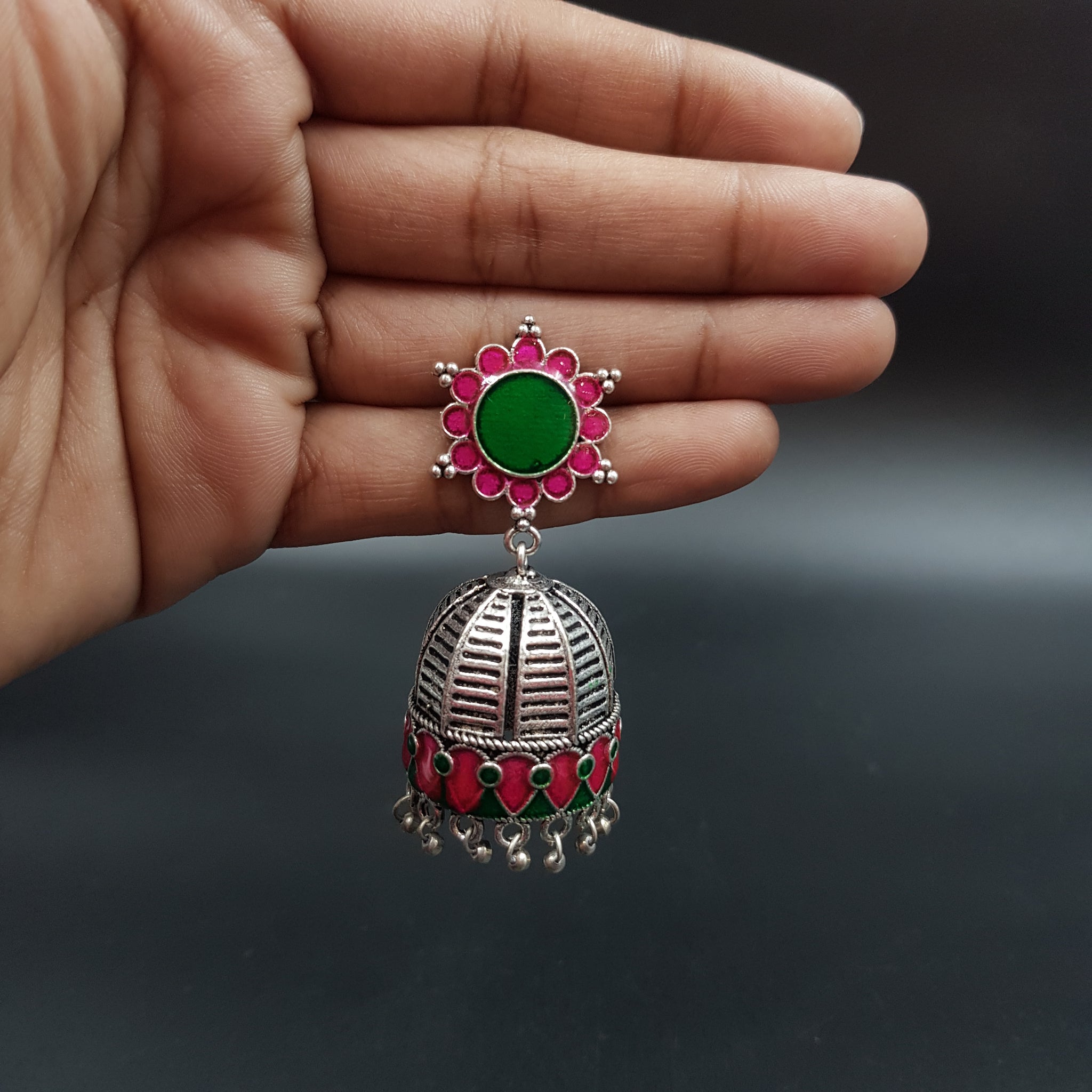 Ruby Green Oxidized Earring - Dazzles Jewellery