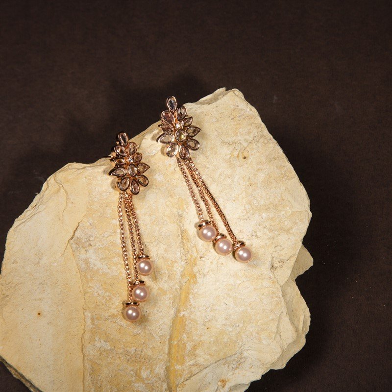 Rose Gold Zircon/AD Earring 2455-6520 - Dazzles Jewellery