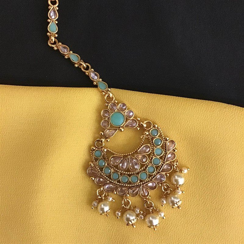 Mint Green Maang Tikka - Dazzles Jewellery