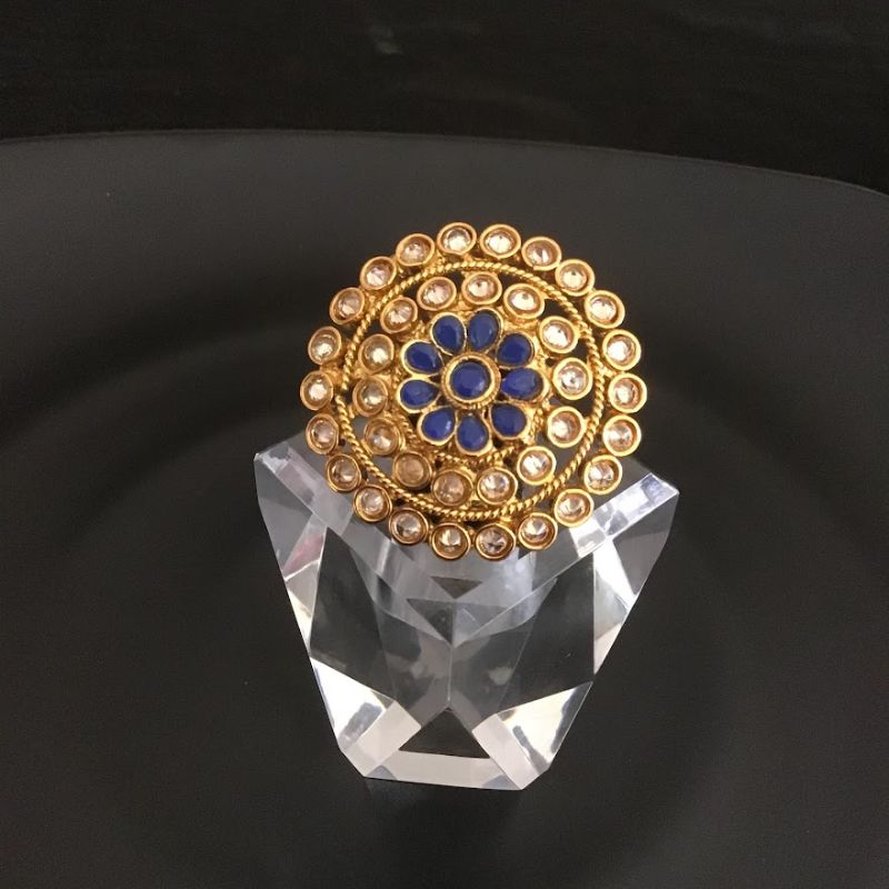 Traditional Gold Look Ring With Blue Stones