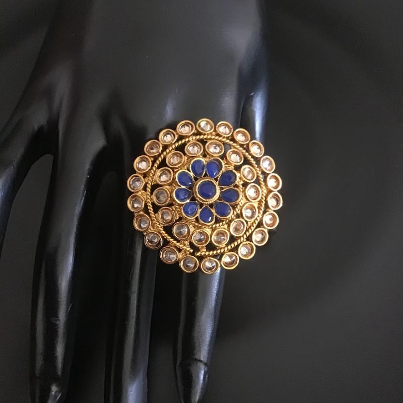 Traditional Gold Look Ring With Blue Stones