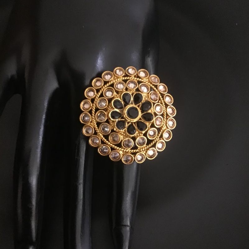 Big Size Simple Gold Look Ring With Blue Stones