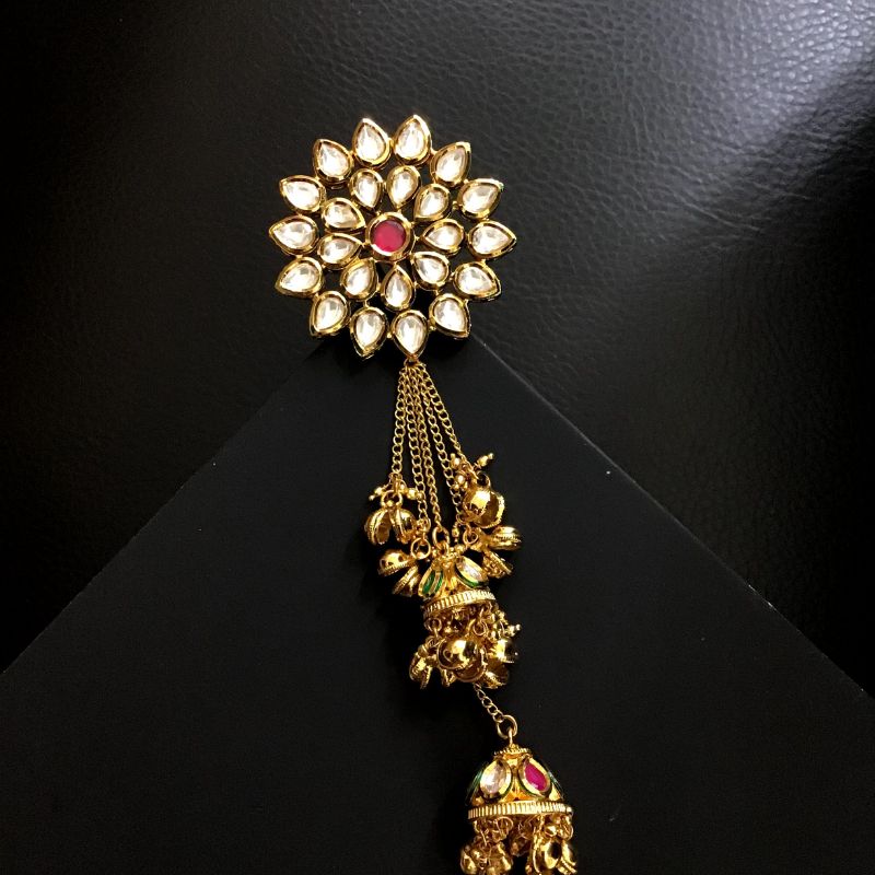 Beautiful Kundan Juda Pin With Double Jhumki Style Latkan- Ruby Stone