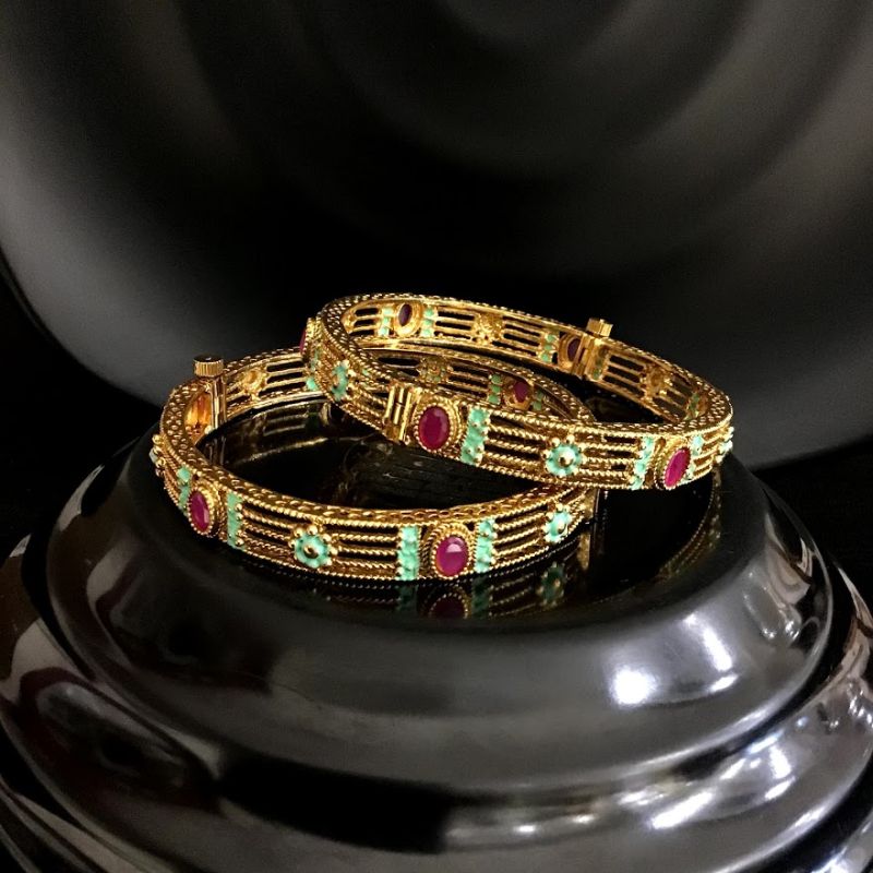 Mint Green Ruby Bangles/Kada 4092-36360 - Dazzles Jewellery