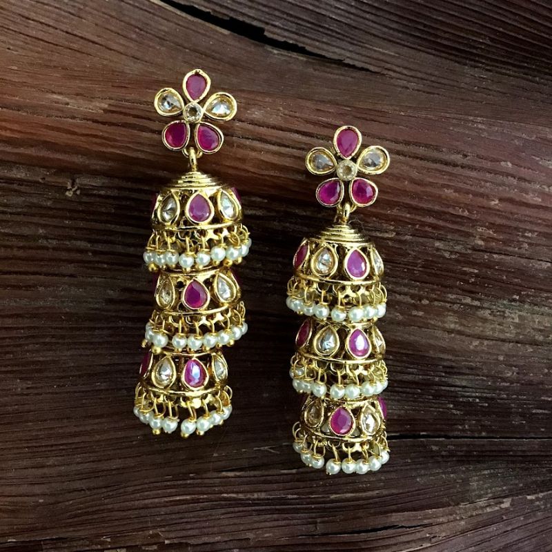 Ruby Gold Look Earrings 5077-9142 - Dazzles Jewellery