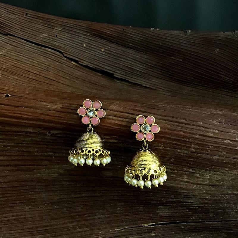 Pink Gold Look Earrings 5095-9160 - Dazzles Jewellery