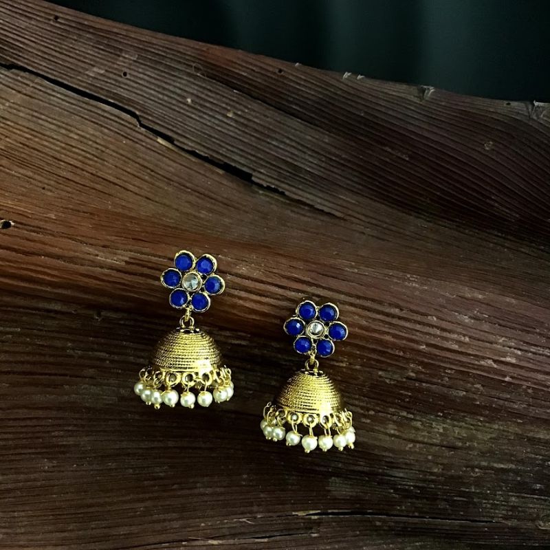 Blue Gold Look Earrings 5097-9162 - Dazzles Jewellery