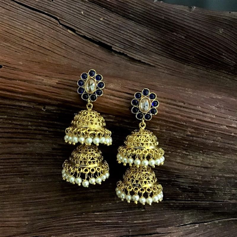 Blue Gold Look Earring 5127-9192 - Dazzles Jewellery