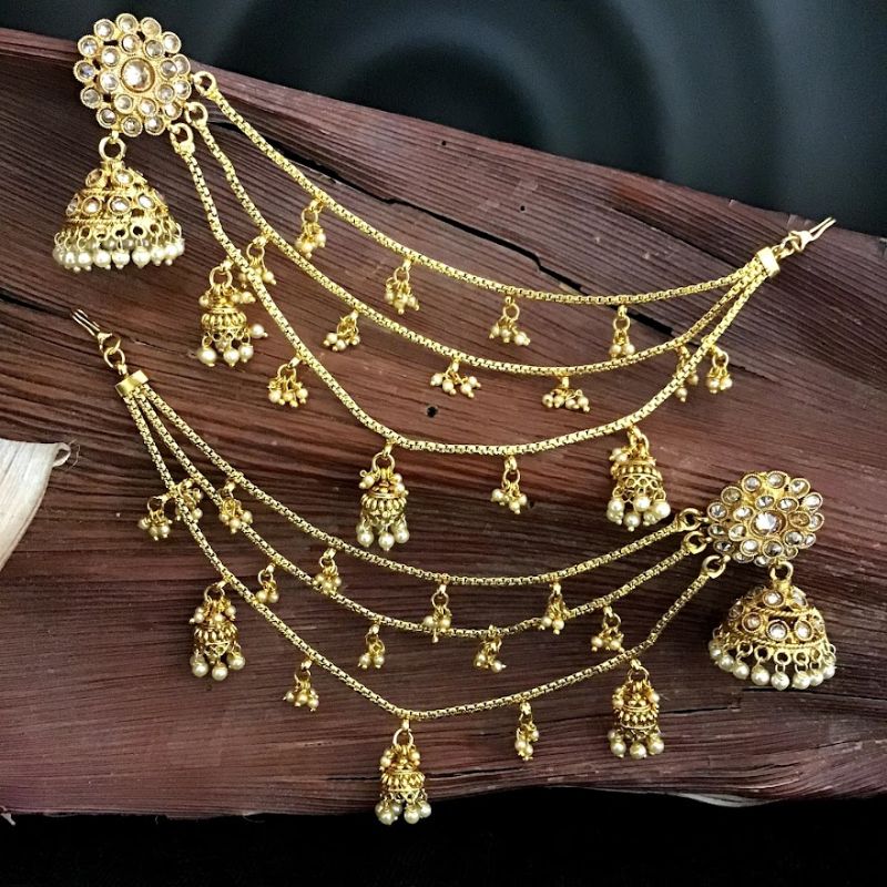 Traditional Polki Jhumki With Three Layer Kannauti