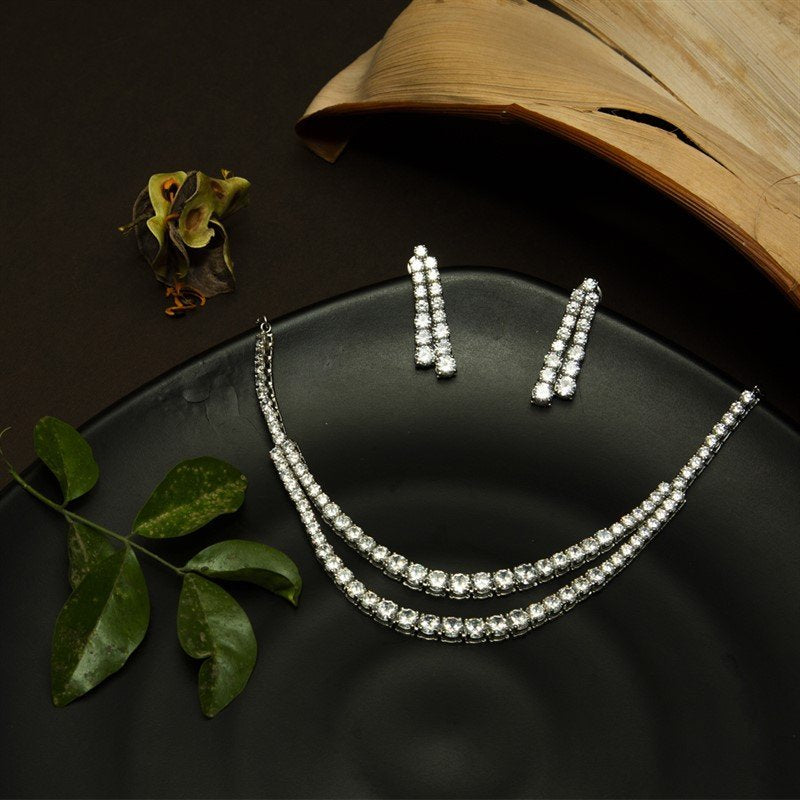 Silver Zircon/AD Necklace Set - Dazzles Jewellery