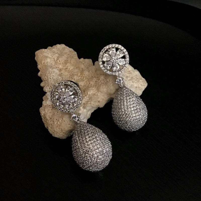 Elegant American Diamond Light Earrings In Silver Finish