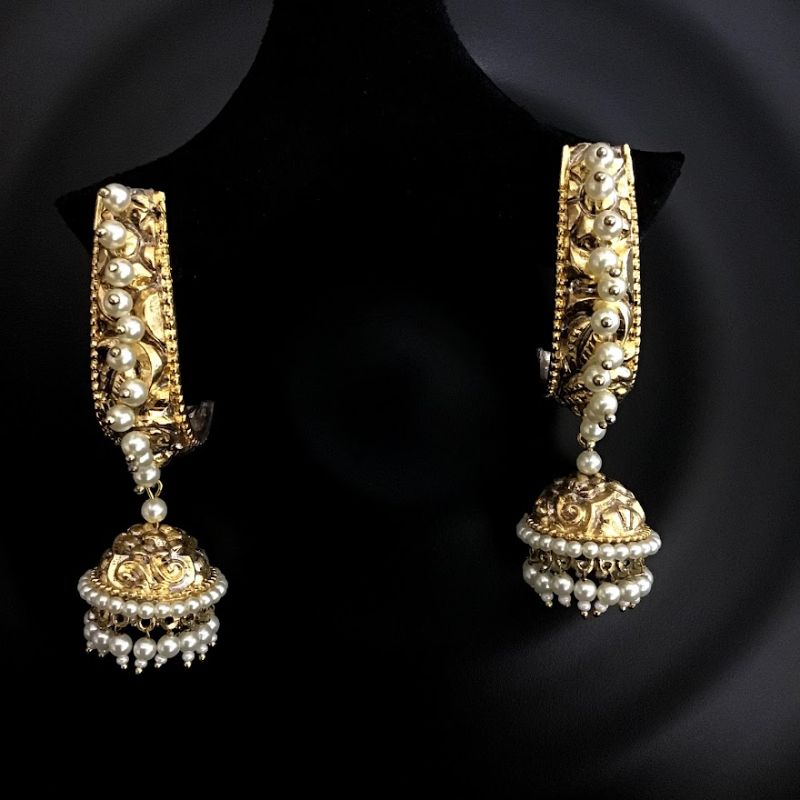 Designer Gold Look Jhumki With Pearl Work