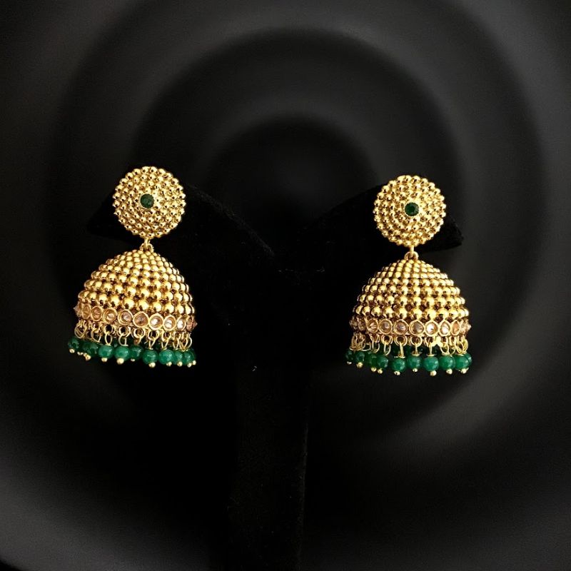 Green Color Gold Plated Jhumki Earring 5861-9926 - Dazzles Jewellery