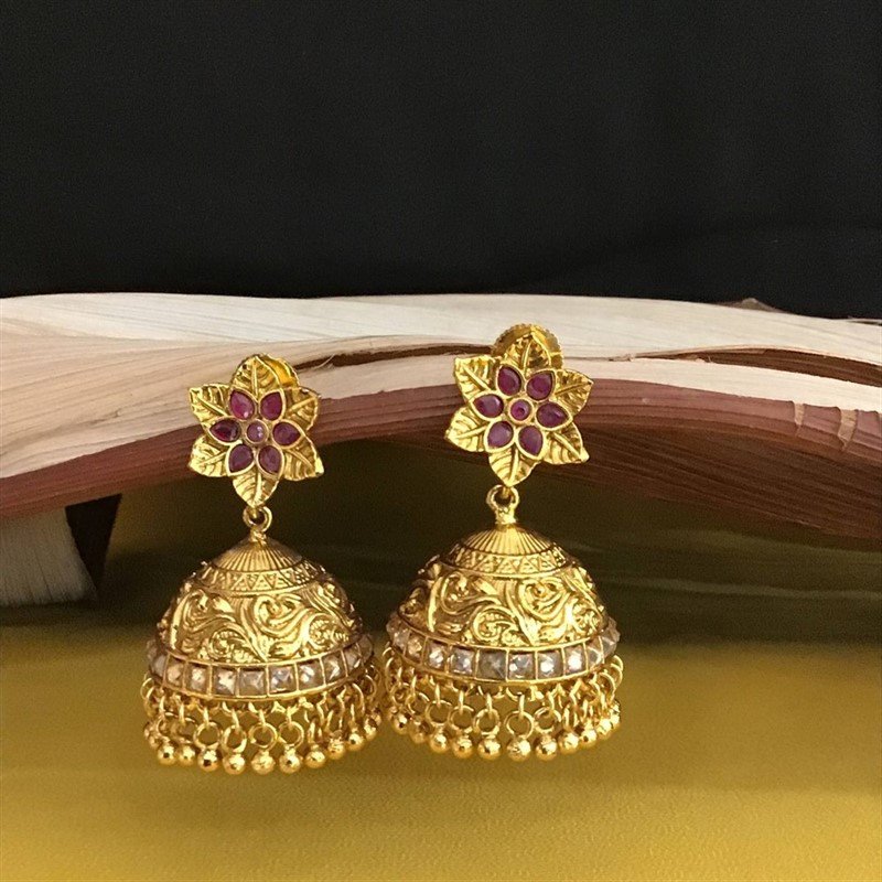 Beautiful Gold Look Jhumki With Ruby Stones