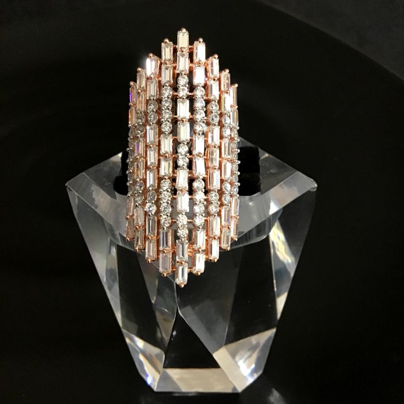 Beautiful American Diamond Ring With Crystal Work In Rosegold Finish