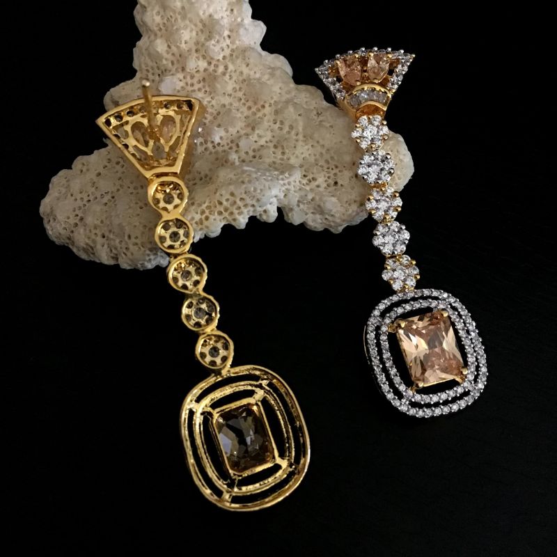 Elegant Diamond Danglers Of With Champagne Stones